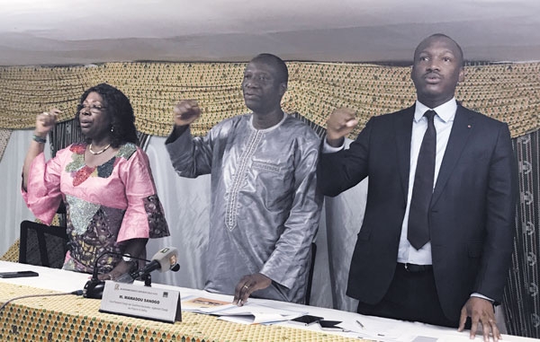 Sanogo Mamadou (au centre), Touré Mamadou (à sa gauche) et Jeanne Peuhmond, ont appelé à la consolidation du Rhdp pour une victoire éclatante.