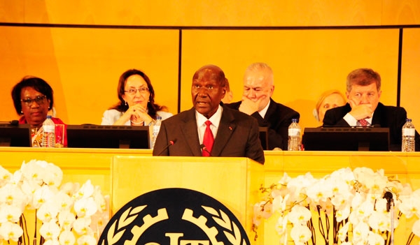 Le vice-Président ivoirien, Daniel Kablan Duncan, à la tribune de l’Organisation internationale du travail.