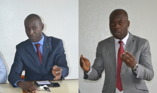 Les candidats à la présidence de l'UNJCI de gauche à droite: Moussa Traoré (président sortant) et Vamara Coulibaly (prétendant au poste de président).