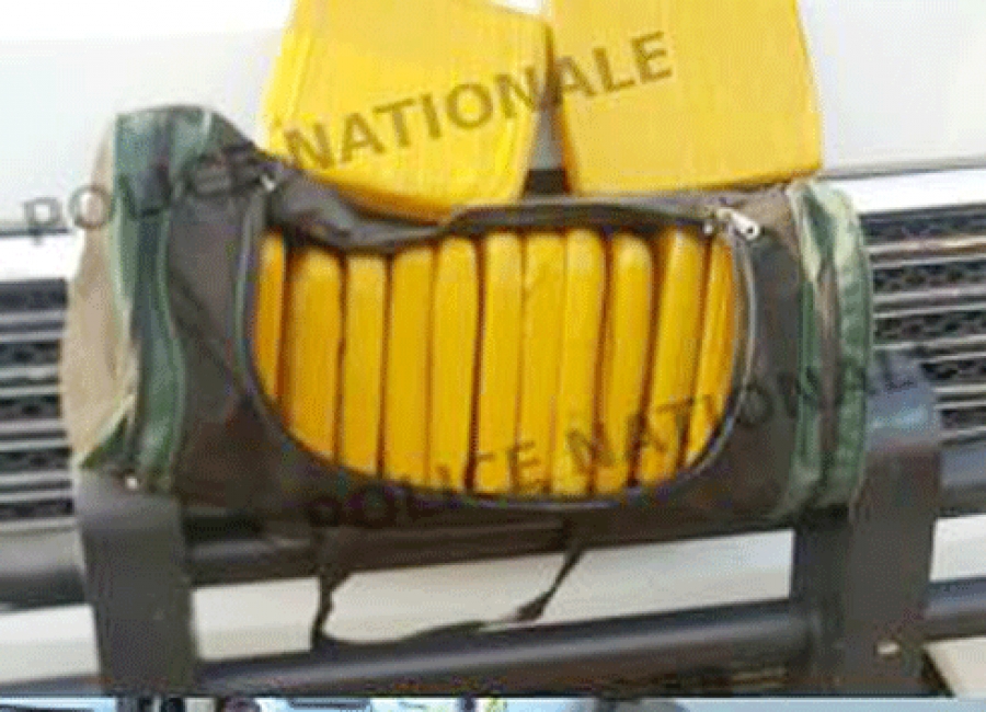 Une vue du sac de voyage contenant 18 blocs de drogue.