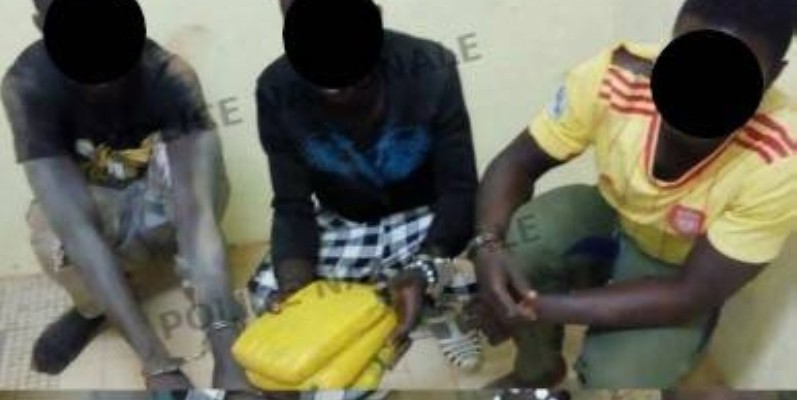 Les trois individus interpellés et la drogue. (Police)