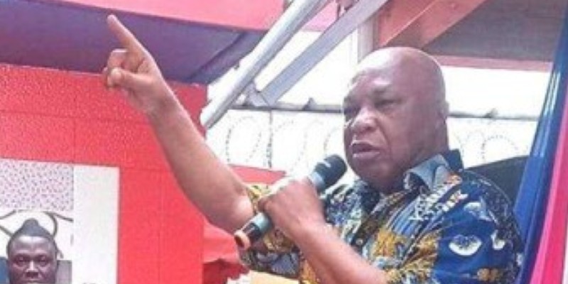 Assoa Adou présentait le pagne de la fête de la liberté pour leur frange du FPI. (Dr)