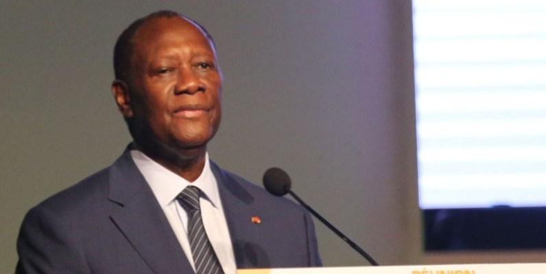 Le président du Rhdp Alassane Ouattara lors de la cérémonie d'investiture du candidat Amadou Gon Coulibaly. (DR)