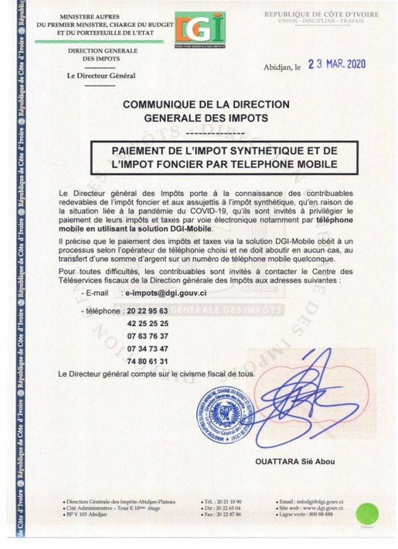 Le communiqué de la DGI. (DR)
