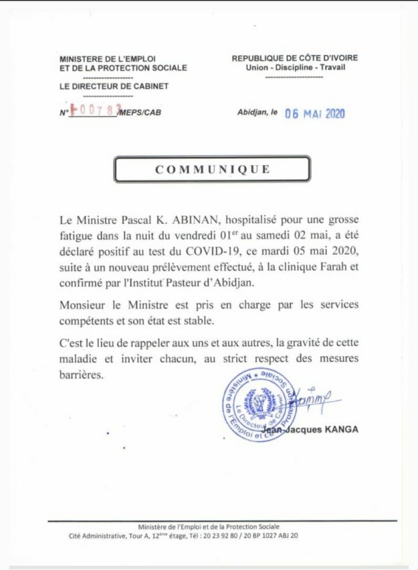 Le communiqué produit par son ministère. (DR)