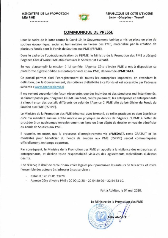 COMMUNIQUE DE PRESSE