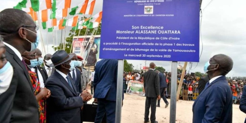 Le Président Alassane Ouattara à l'inauguration de la voirie de Yamoussoukro. (DR)