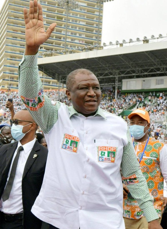Le Premier ministre Hamed Bakayoko lors de l’investiture d’Alassane Ouattara comme candidat du RHDP, le 22 août 2020. (Photo : DR)