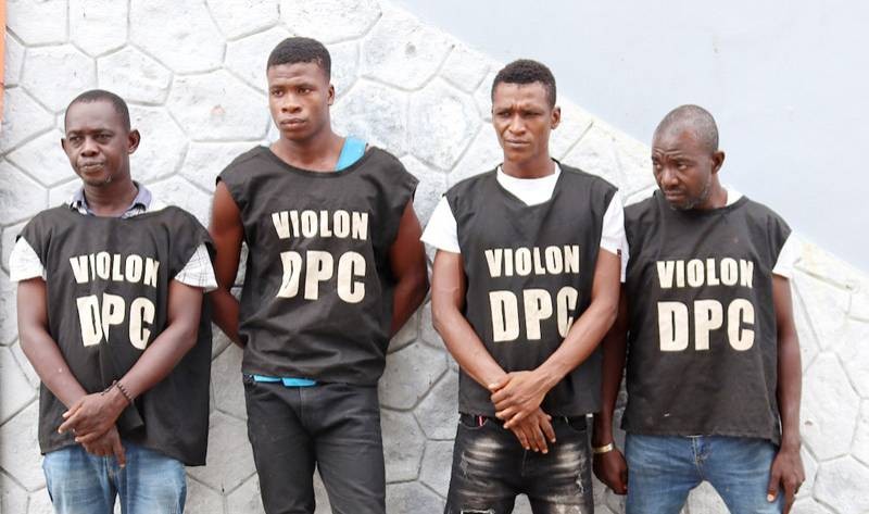 Le chef de Gang, Kouma Yacouba (1er à partir de la gauche) et ses acolytes. (Photo : DGPN)