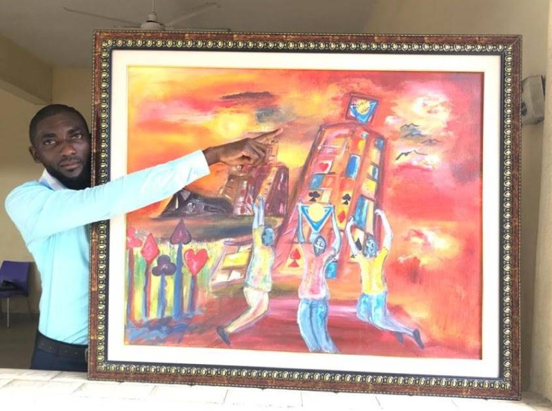 Le tableau l’Espoir porté par le duo Raphaël Okaingni (journaliste) et Banda Dion Honoré alias Dion H (peintre).