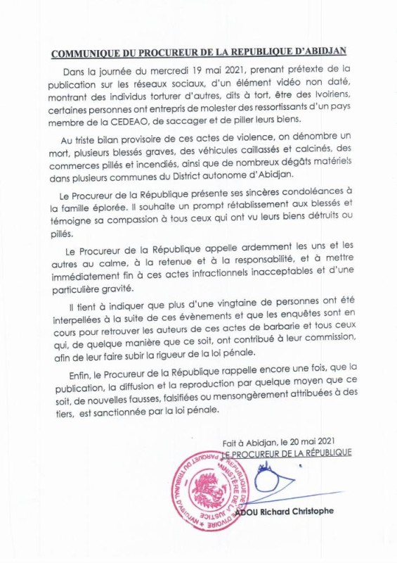 HAOUSSA-COMMUNIQUE DU PROCUREUR DE LA REPUBLIQUE DU 20 MAI 2021-1