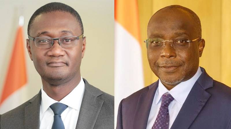 De gauche à droite : Le ministre du Budget et du Portefeuille de l'Etat, Moussa Sanogo et le ministre de l'Assainissement et de la Salubrité, Bouaké Fofana. (Photo : DR)