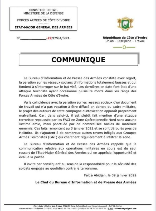 Fac-similé du communiqué
