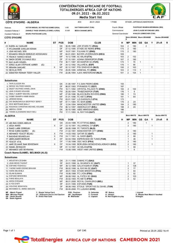 La feuille de match