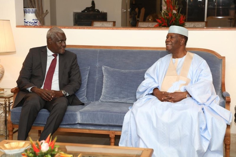 Moussa Faki Mahamat, président de la Commission de l’Ua, s'est entretenu avec le Président Alassane Ouattara, hier. (Ph: Bosson Honoré)