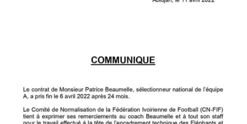 Communiqué de la FIF
