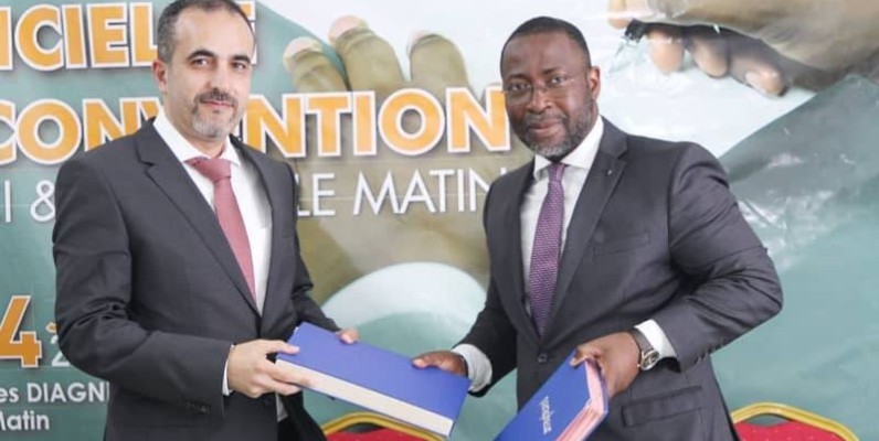 Le directeur général de Fraternité Matin, Abdel Serge Nouho ( à droite), invite l'ensemble du personnel à tirer profit de ce partenariat. (Ph: Joséphine Kouadio)
