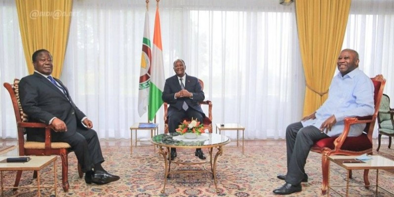 "Les 3 Grands", lors d'une rencontre au Palais présidentiel à Abidjan. (Dr)