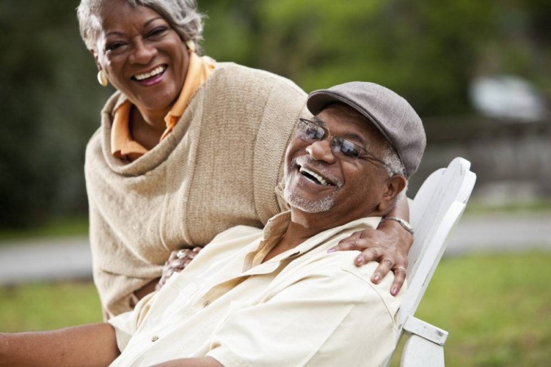 Portrait of stylish senior African American couple.  Focus on man (60s).