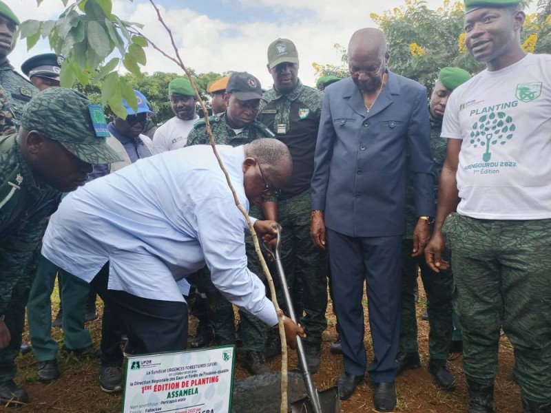 Le ministre Laurent Tchagba plantant un arbre (DR)