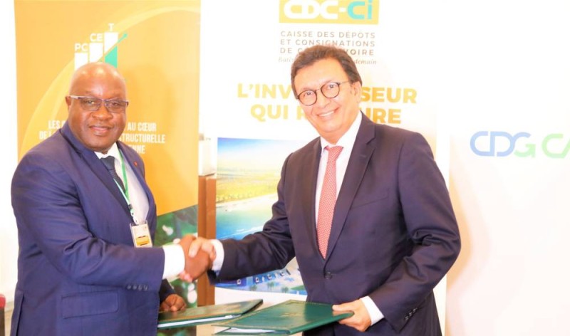 Le Directeur Général de la Caisse des Dépôts et Consignations de Côte d’Ivoire (CDC-CI), Lassina Fofana, et l’Administrateur Directeur Général de CDG Capital Hamid Tawfiki