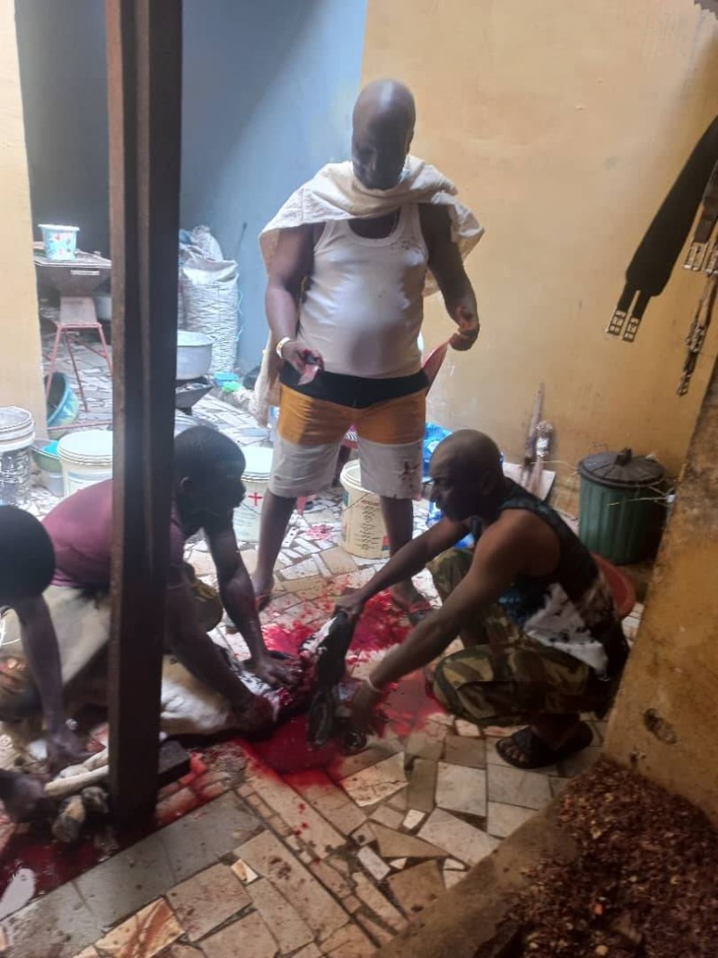Karim Sonogo procédant à l'immolation du bélier. (PN)