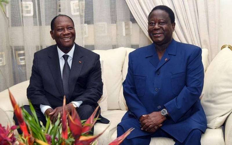 Alassane Ouattara et son aîné Henri Konan Bédié. (Ph: Dr)
