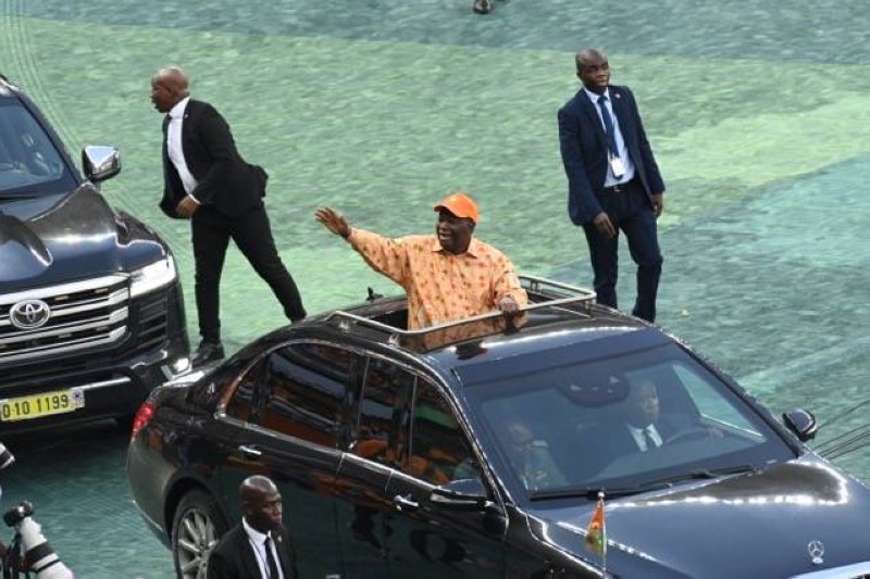 Alassane Ouattara à son arrivée au stade olympique d'Ebimpé. (Ph: Dr)