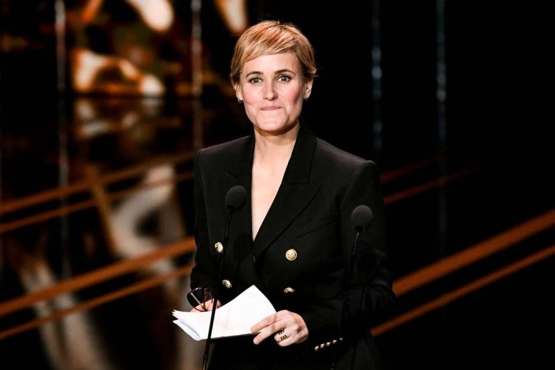 French actress Judith Godreche speaks during the 49th edition of the Cesar Film Awards ceremony at the Olympia venue in Paris on February 23, 2024. (Photo by STEPHANE DE SAKUTIN / AFP)
