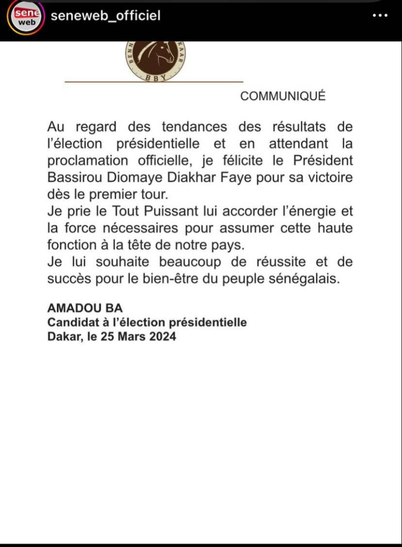 Communiqué Amadou Ba