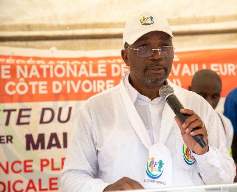 Le président de la Confédération syndicale plateforme nationale, Théodore Zadi Gnagna. ( Ph: Dr)