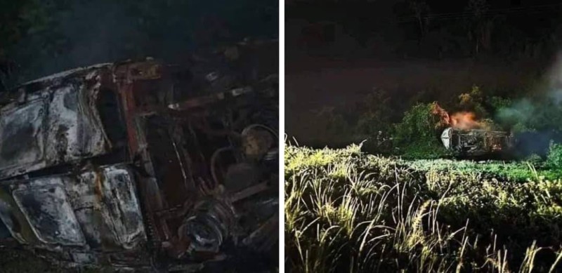 Les témoins expliquent que 25 personnes étaient à bord de ce minicar calciné. (Ph: Dr)