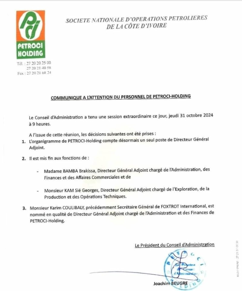 Fac-similé de la décision du Conseil d'administration