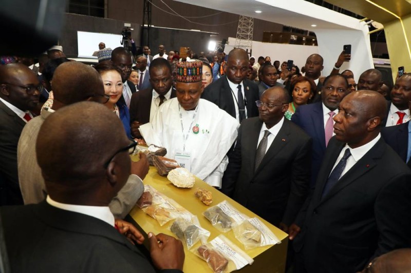 Les Vice-Présidents ivoirien et nigérian visitant des stands 