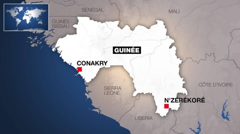 Localisation de N'Zérékoré, au sud-est de la Guinée. © RFI