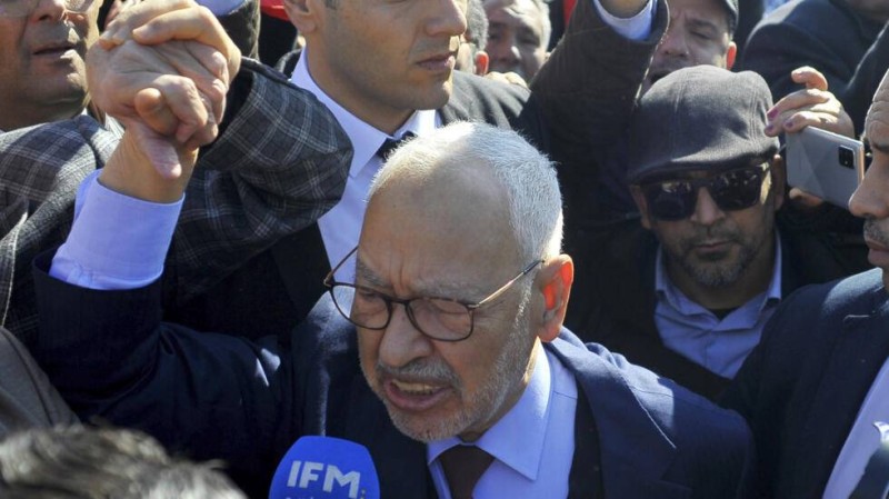 Rached Ghannouchi, chef du parti Ennahdha, le 21 février 2023 à Tunis. © Hassene Dridi / AP