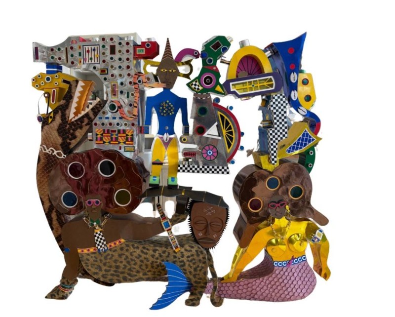 Jeancy Nsumbu, Kindoki, 2025, sculpture en feuilles cartonnées et plastique, 95 x 95 x 15cm, Collection Blachère