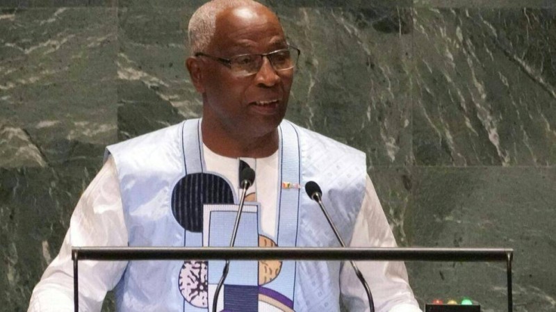 [Image d'archives] Le Premier ministre guinéen, Amadou Oury Bah, s'exprimant lors de la 79e session de l'Assemblée générale des Nations Unies au siège des Nations Unies à New York, le 28 septembre 2024. © Bryan R. SMITH / AFP