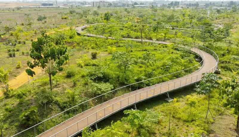 Le parc d’Akouédo, conçu sur le site de l’ancienne décharge publique d’Abidjan (Côte d’Ivoire), en mai 2025. PFO AFRICA