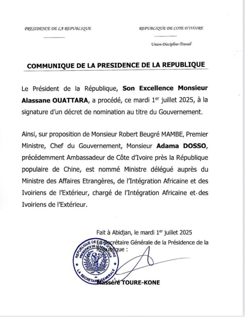 DECRET DE NOMINATION