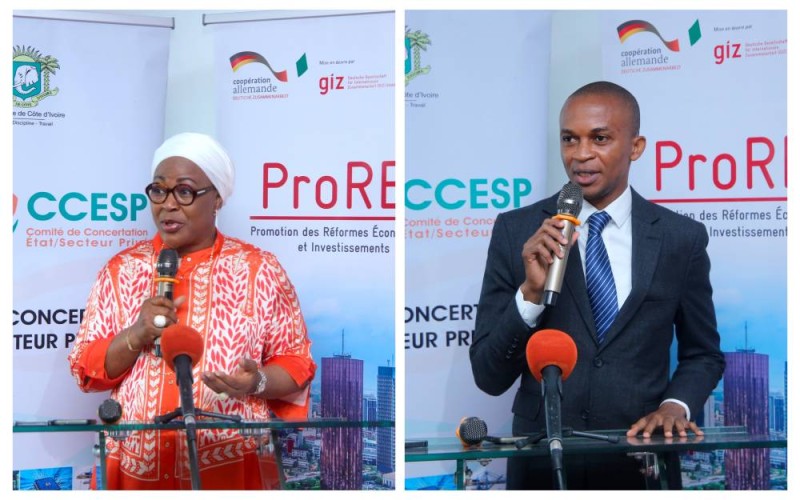 La Secrétaire exécutive du Ccesp, Mariam Fadiga Fofana (à gauche) et le Abdoul Karim Sanogo, Directeur de la Composante 1 du projet ProREI, ont souligné attacher du prix au succès de la formation