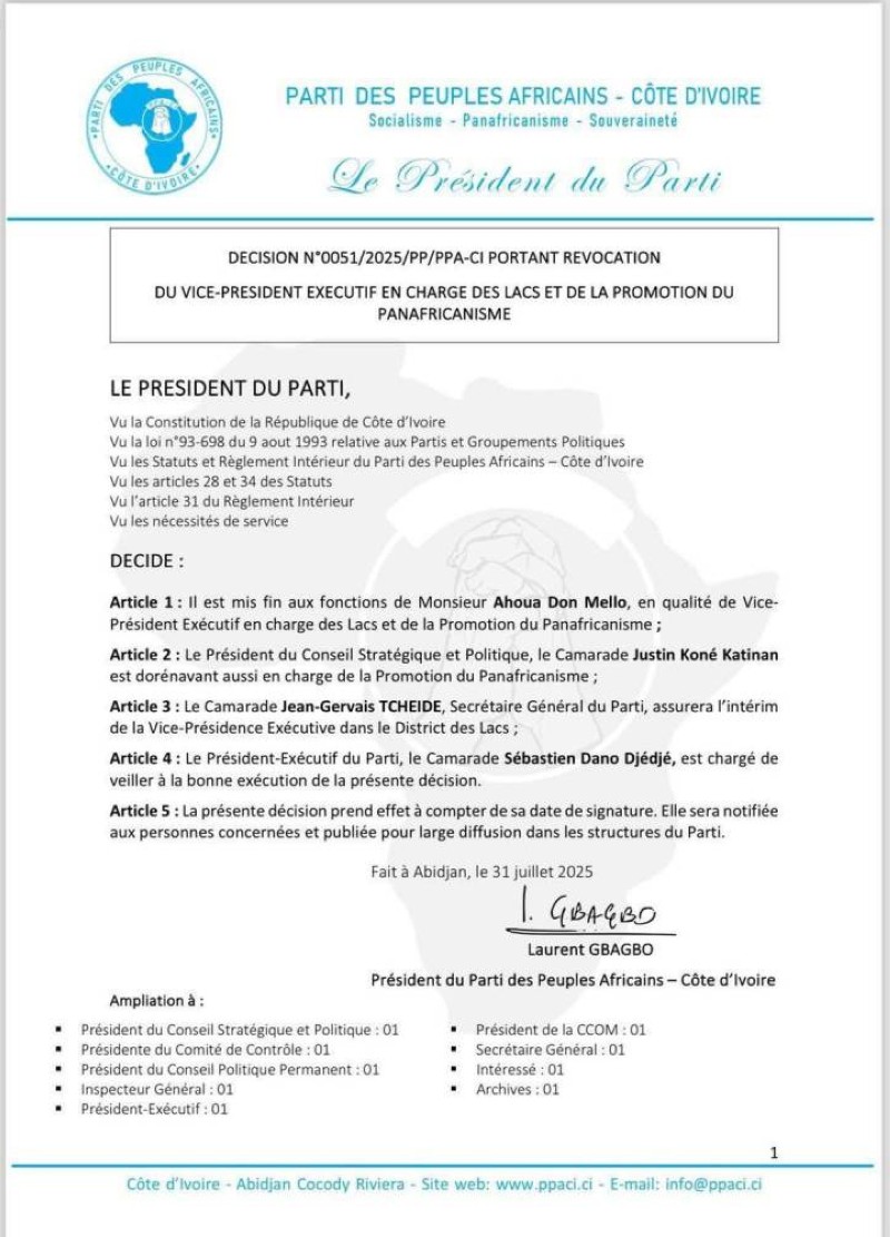 Communiqué PPA-CI