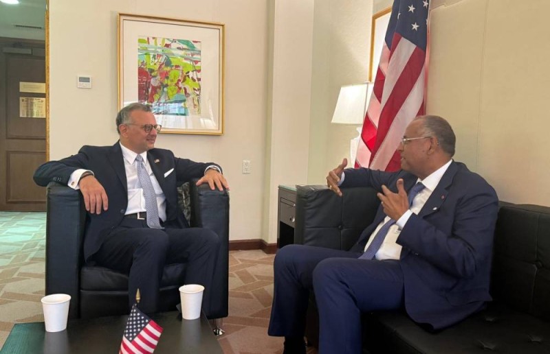 Patrick Achi, ministre d’État et conseiller spécial du président Alassane Ouattara, lors de son entretien avec Dr Massad Boulos, conseiller principal pour l’Afrique du président Donald Trump, à New York.