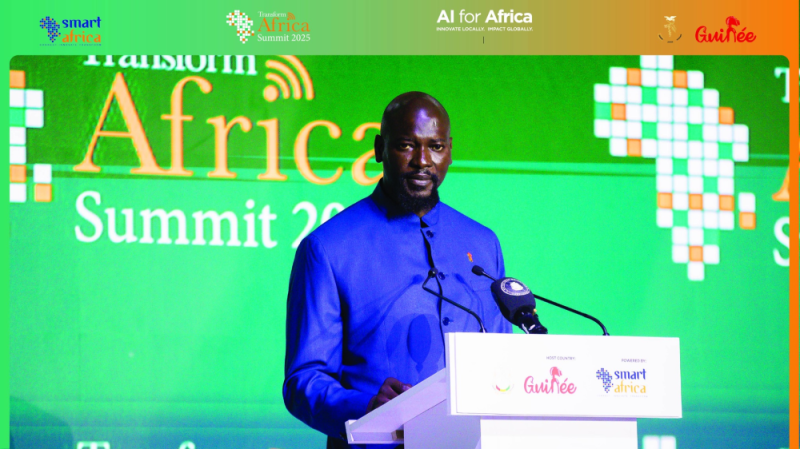Le Président guinéen Mamadi Doumbouya durant son discours de clôture de la cérémonie d’ouverture du Transform Africa Summit (TAS).  DR