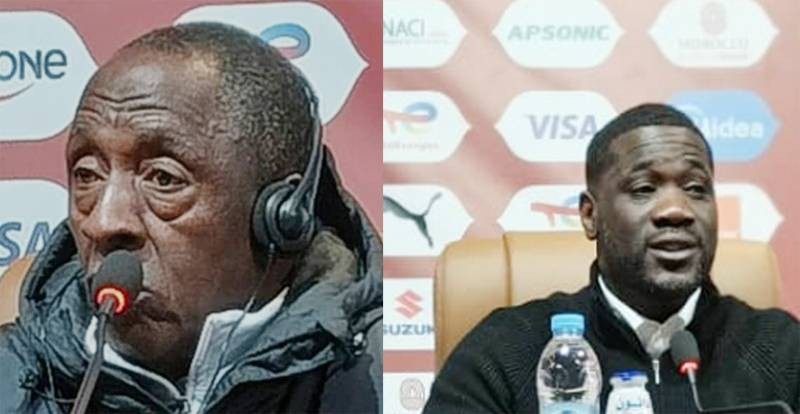 Brama Traoré, entraîneur du Burkina Faso (à gauche) et Faé Emerse, coach des Éléphants (à droite).