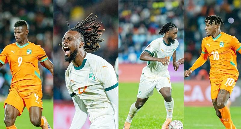 De gauche à droite: Bayo Vakoun, Evann Guessand, Jean Philippe Krasso et Wilfried Zaha. (Montage photos fratmat.info)