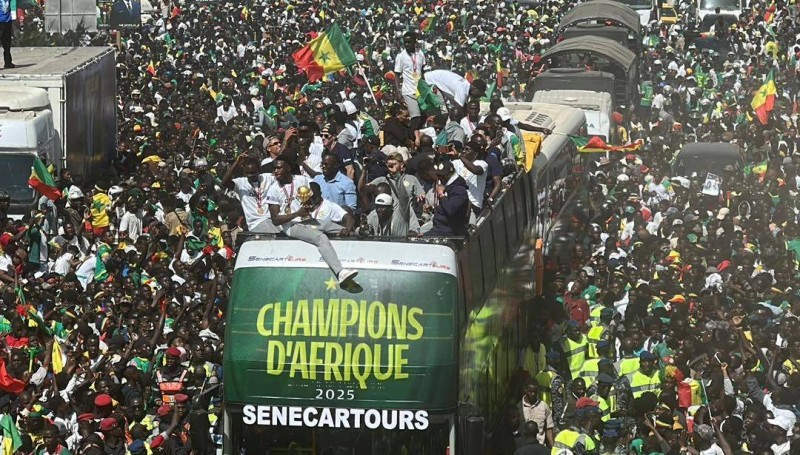 Le Sénégal Championne d'Afrique 2025. La balade des Lions, champions d’Afrique, dans les rues de Dakar à leur arrivée. 