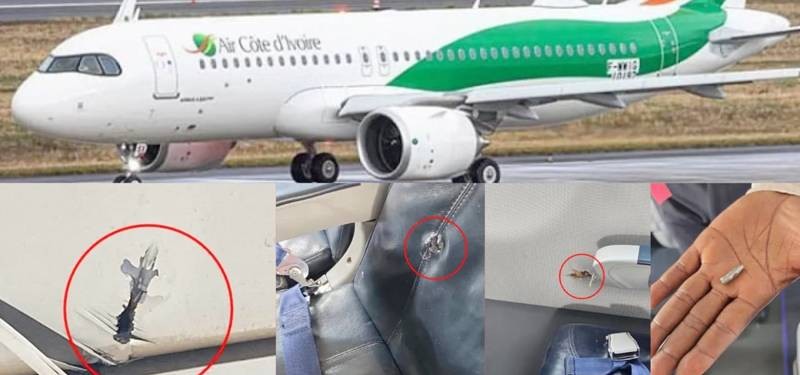 Une vue de l'Airbus touché et quelques impacts de balles.