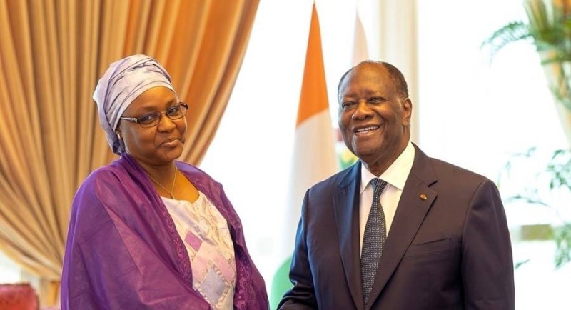 Alfari Sita Sahida Badamassi Djariri, ambassadrice du Niger en Côte d’Ivoire, lors de la présentation de ses lettres de créance au président Alassane Ouattara.