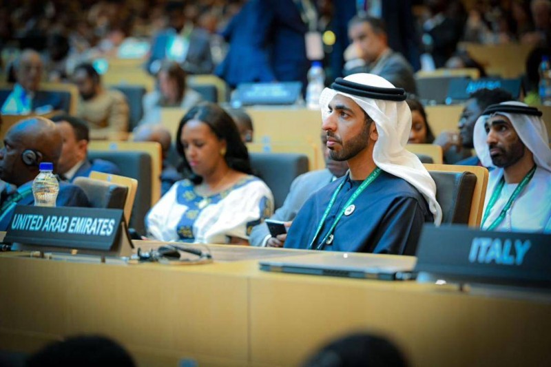 Le ministre d’Etat, ministère des Affaires étrangères, Sheikh Shakhboot bin Nahyan Al Nahyan, à la tribune de l’Ua, a dressé le tableau de son pays envers le continent noir. (Ph: Dr)